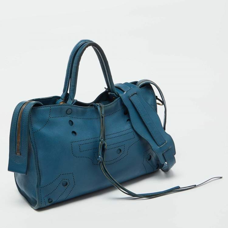 Pre Owned Balenciaga Blue Leather Blackout City Tote