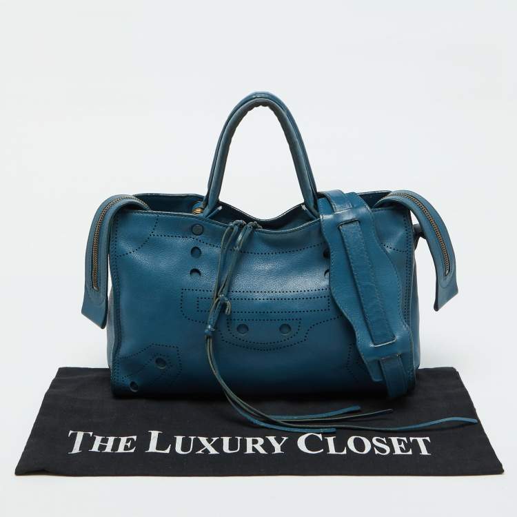 Pre Owned Balenciaga Blue Leather Blackout City Tote