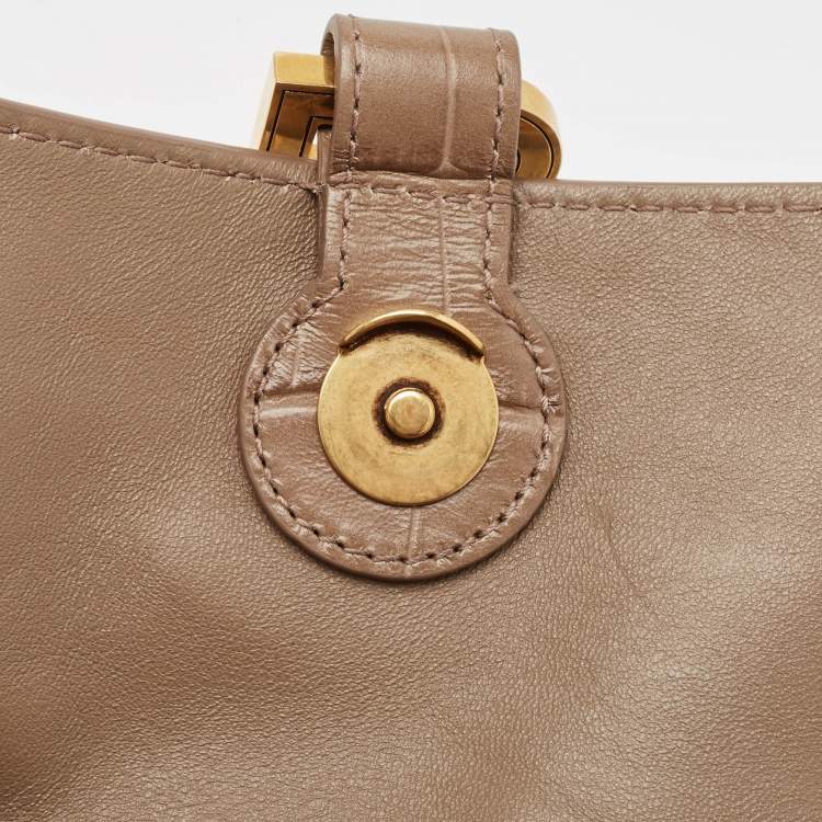 Pre Owned Balenciaga Beige Croc Embossed Leather Small Crush Shoulder Bag