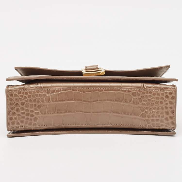 Pre Owned Balenciaga Beige Croc Embossed Leather Small Crush Shoulder Bag