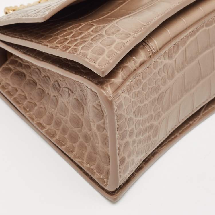 Pre Owned Balenciaga Beige Croc Embossed Leather Small Crush Shoulder Bag