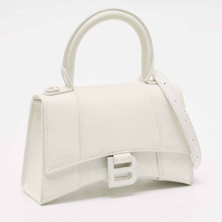 Pre Owned Balenciaga White Leather XS Hourglass Top Handle Bag
