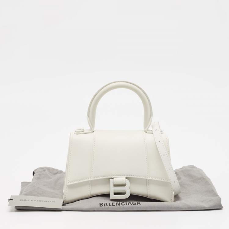 Pre Owned Balenciaga White Leather XS Hourglass Top Handle Bag