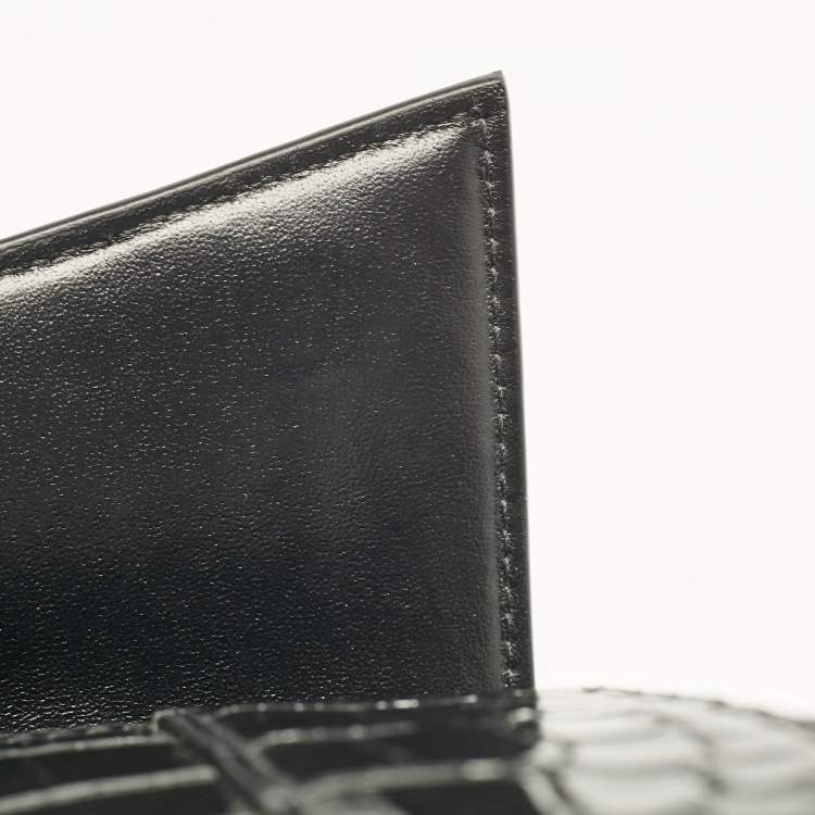 Pre Owned Balenciaga Black Croc Embossed Leather XS Embellished Hourglass Top Handle Bag