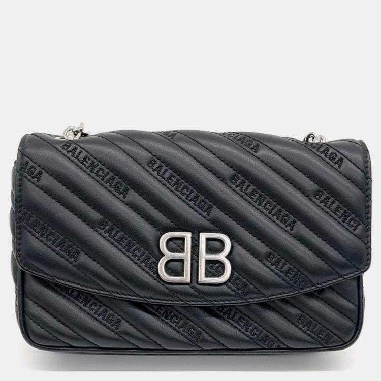 Pre Owned Balenciaga Black Leather chain BB round shoulder bag
