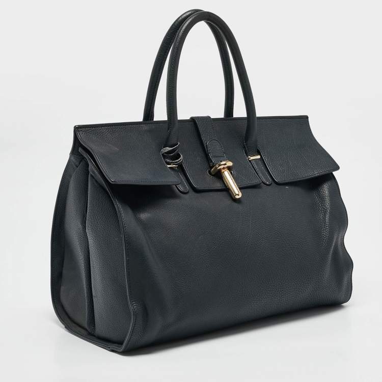 Pre Owned Balenciaga Navy Blue Leather Tube Clasp Top Handle Bag