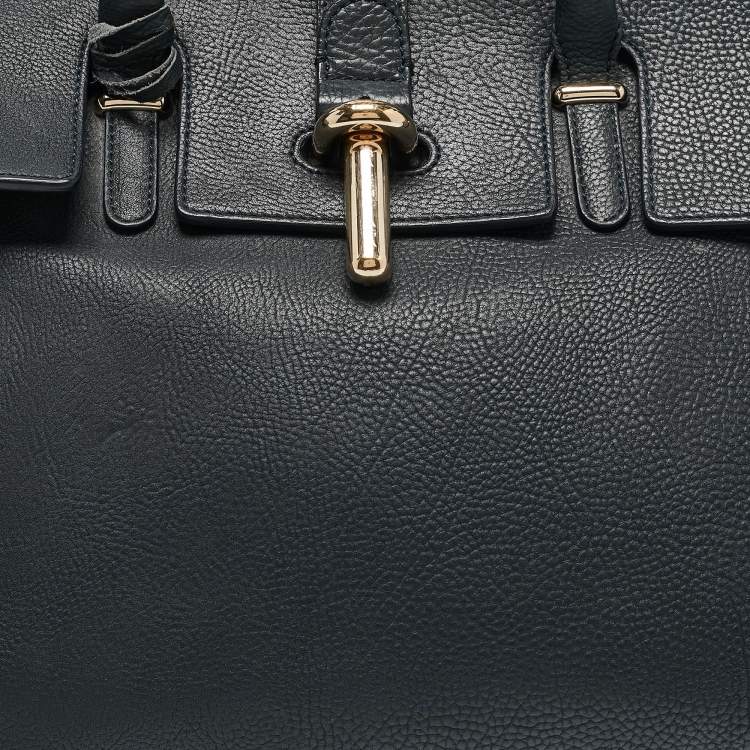 Pre Owned Balenciaga Navy Blue Leather Tube Clasp Top Handle Bag