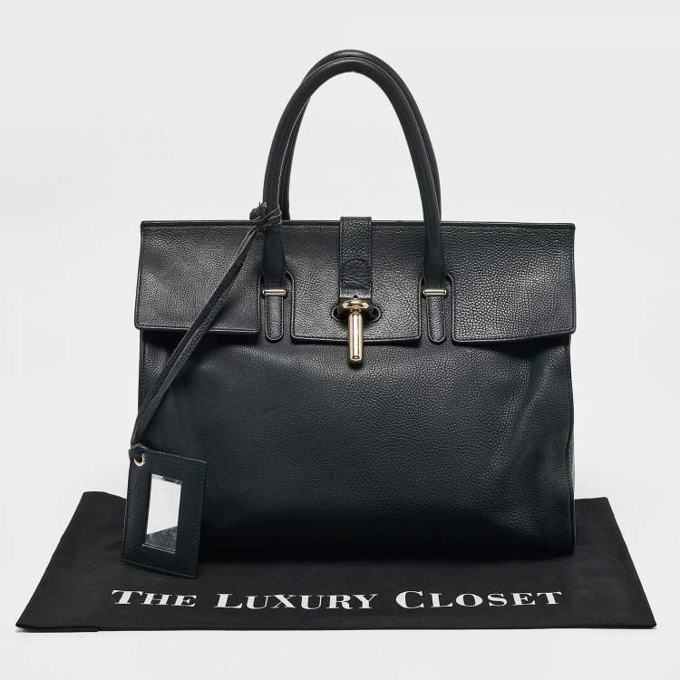 Pre Owned Balenciaga Navy Blue Leather Tube Clasp Top Handle Bag