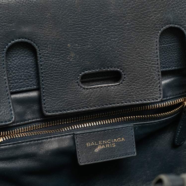 Pre Owned Balenciaga Navy Blue Leather Tube Clasp Top Handle Bag