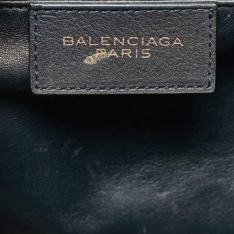 Pre Owned Balenciaga Navy Blue Leather Tube Clasp Top Handle Bag