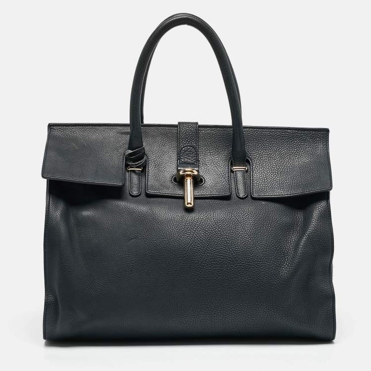 Pre Owned Balenciaga Navy Blue Leather Tube Clasp Top Handle Bag