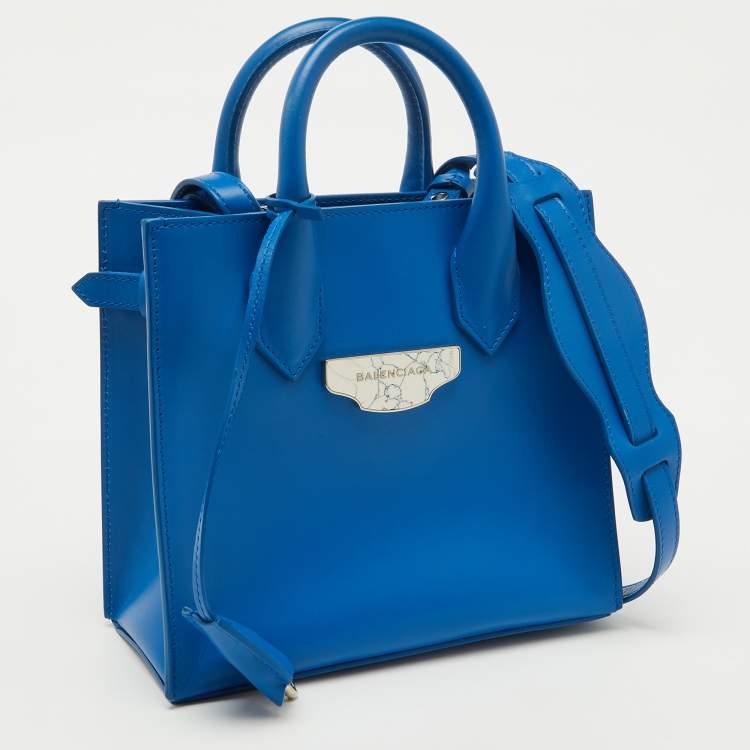 Pre Owned Balenciaga Blue Leather Mini All Afternoon Tote