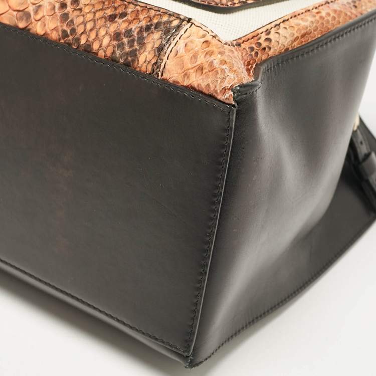 Pre Owned Balenciaga Tricolor Canvas and Python Padlock All Afternoon Tote