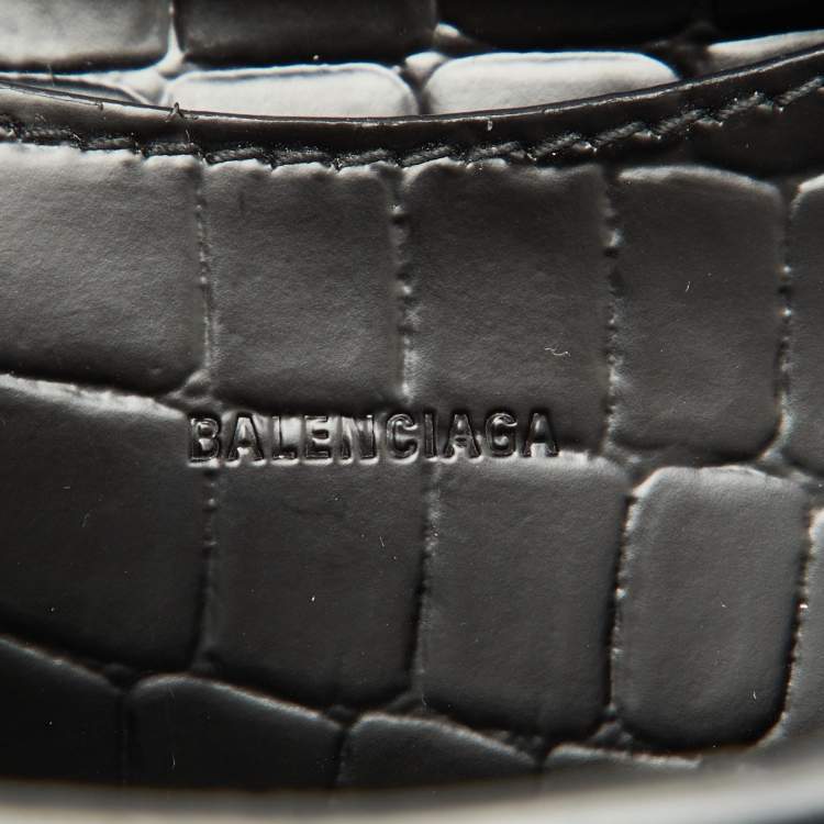 Pre Owned Balenciaga Black Croc Embossed Leather Mini Neo Classic Shoulder Bag