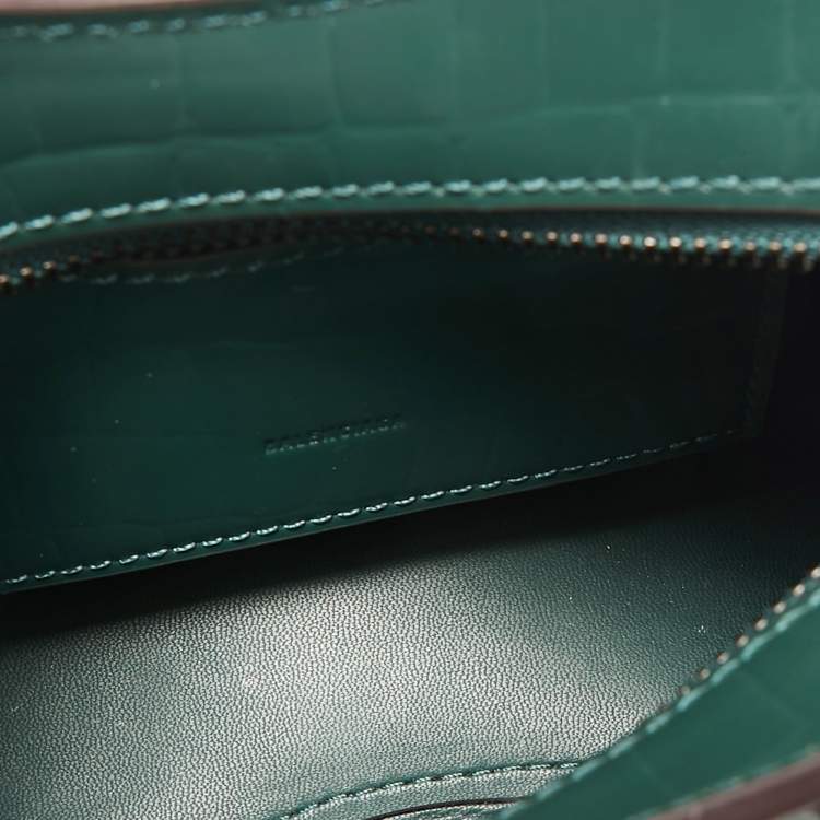 مملوكة مسبقًا Balenciaga Green Croc Embossed Leather Micro Neo Classic City Tote