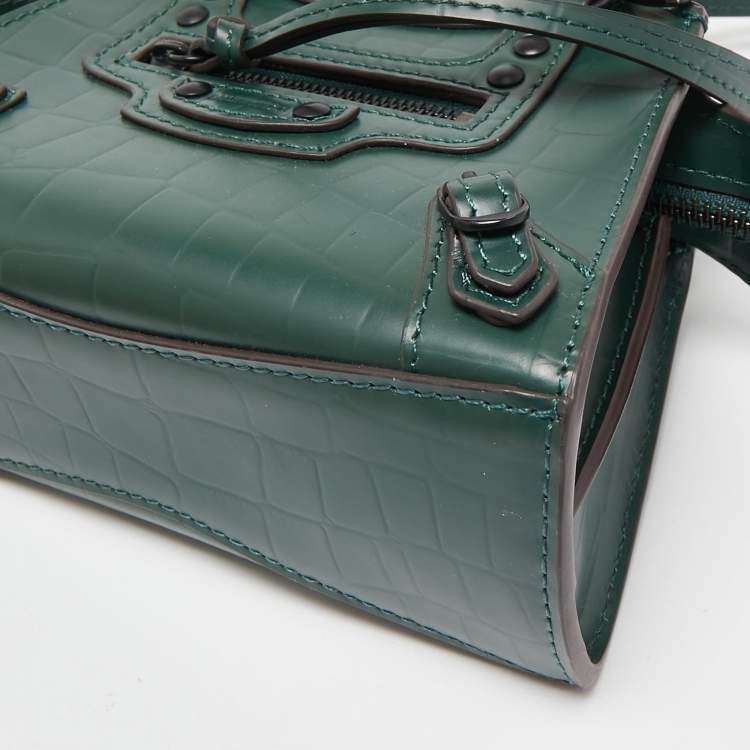 مملوكة مسبقًا Balenciaga Green Croc Embossed Leather Micro Neo Classic City Tote