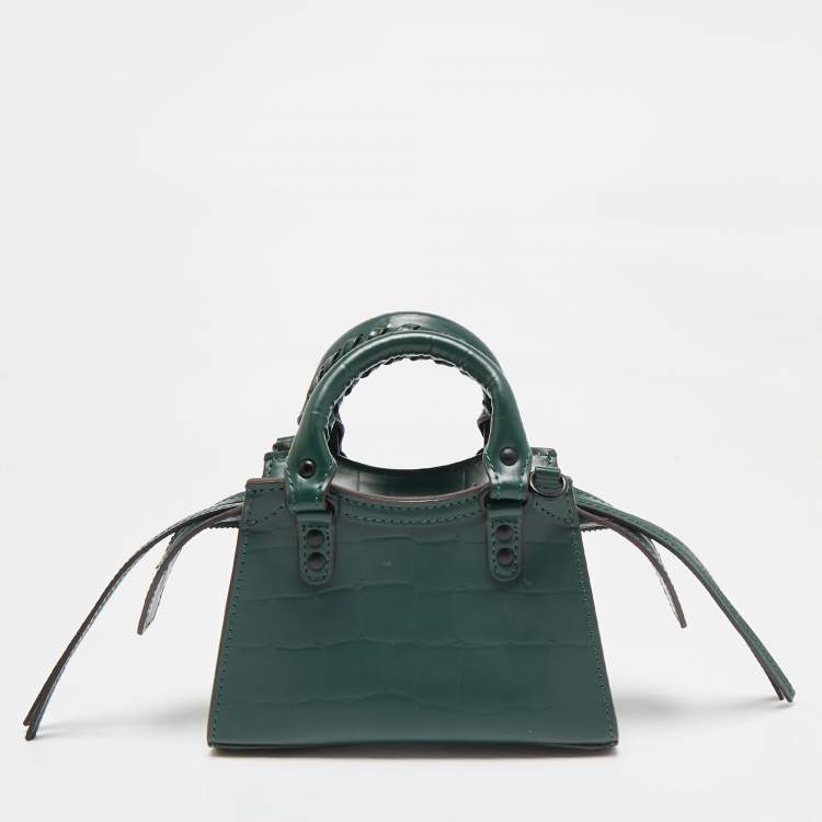 مملوكة مسبقًا Balenciaga Green Croc Embossed Leather Micro Neo Classic City Tote