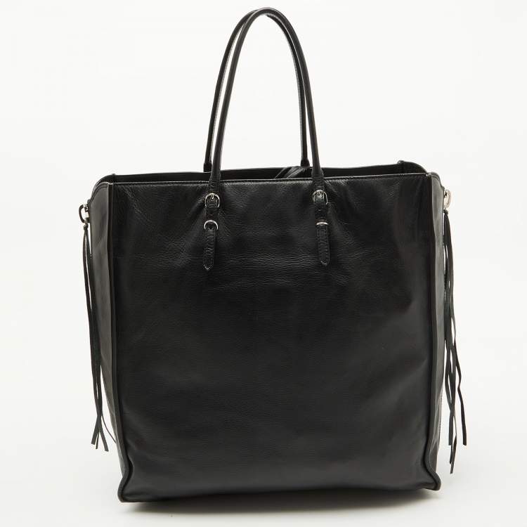 Pre Owned Balenciaga Black/Olive Green Leather A5 Papier Tote