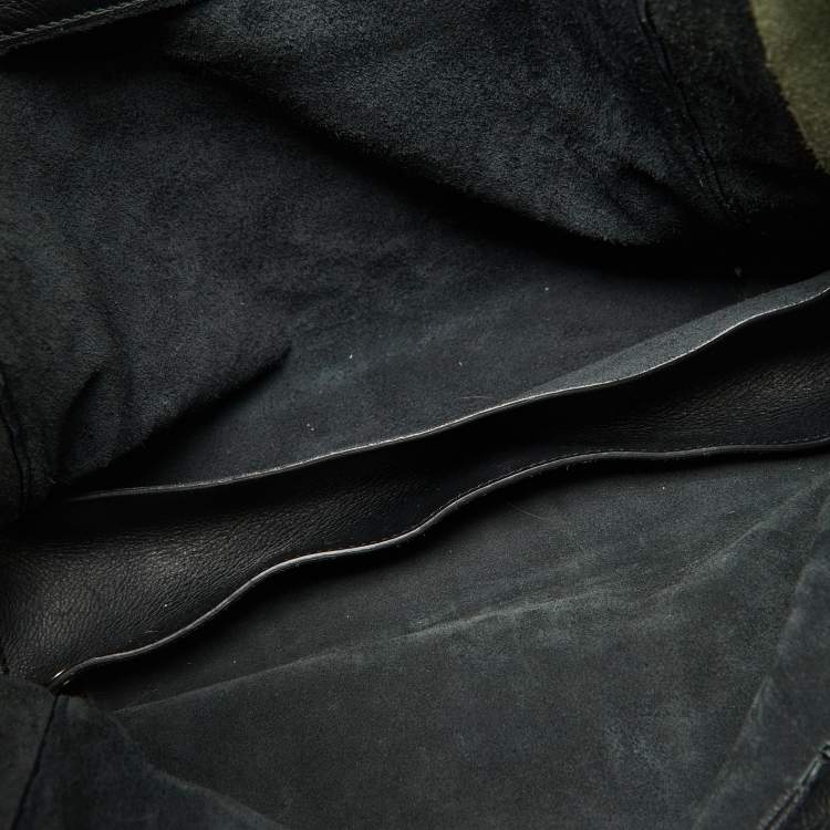 Pre Owned Balenciaga Black/Olive Green Leather A5 Papier Tote