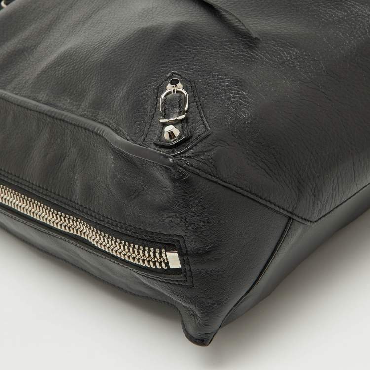 Pre Owned Balenciaga Black/Olive Green Leather A5 Papier Tote