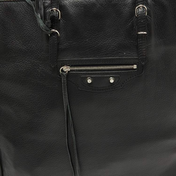 Pre Owned Balenciaga Black/Olive Green Leather A5 Papier Tote