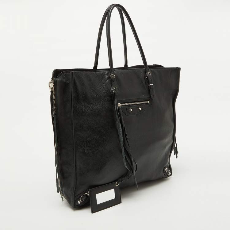 Pre Owned Balenciaga Black/Olive Green Leather A5 Papier Tote