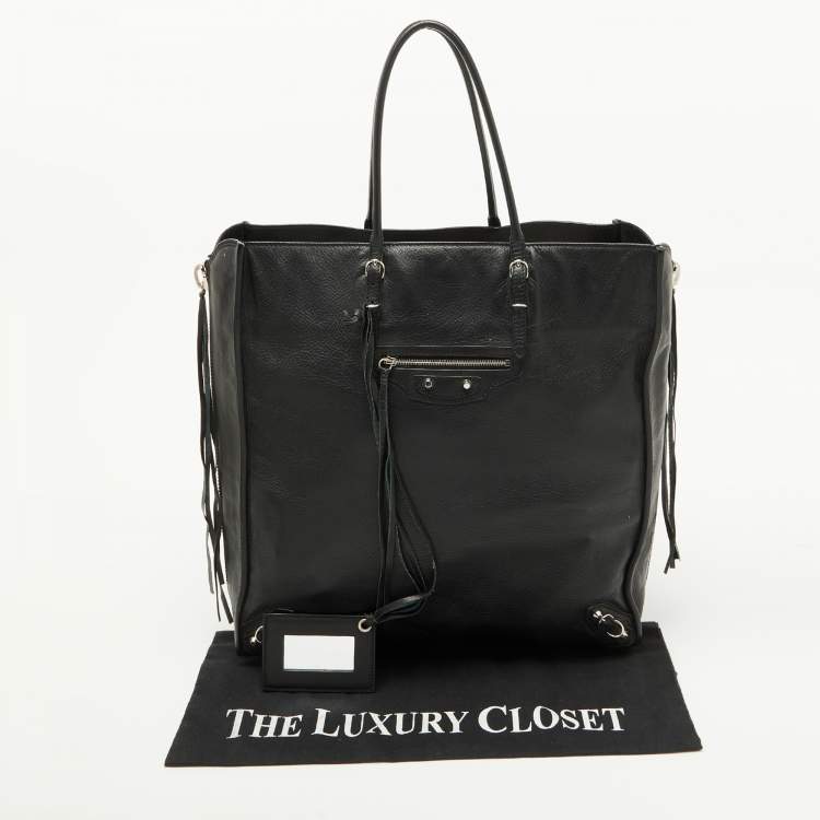 Pre Owned Balenciaga Black/Olive Green Leather A5 Papier Tote