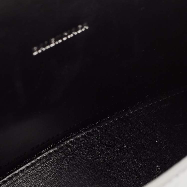 Pre Owned Balenciaga Silver Croc Embossed Patent Leather XS Hourglass Top Handle Bag