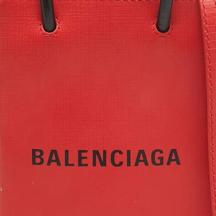 Pre Owned Balenciaga Red/Black Logo Shopping Phone Holder Crossbody Bag 