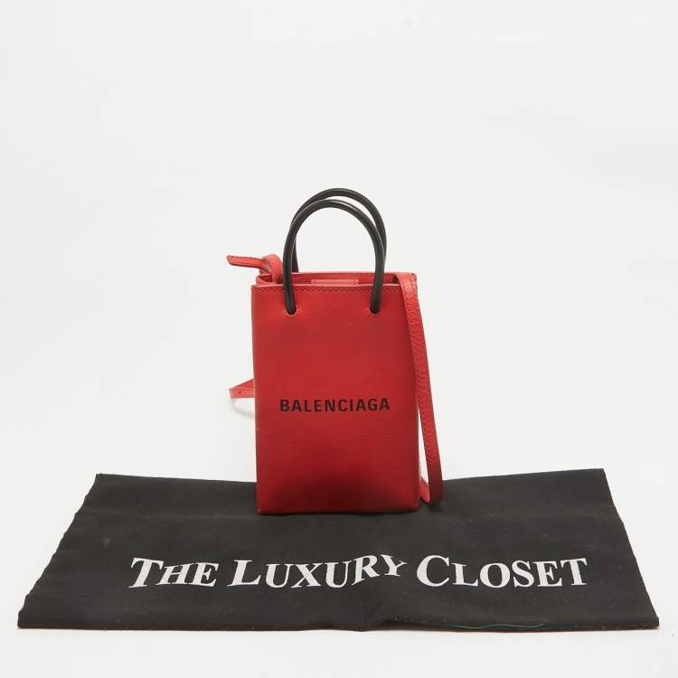 Pre Owned Balenciaga Red/Black Logo Shopping Phone Holder Crossbody Bag 