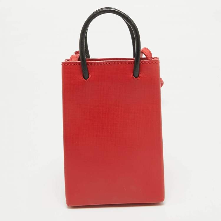 Pre Owned Balenciaga Red/Black Logo Shopping Phone Holder Crossbody Bag 