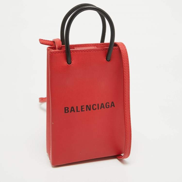 Pre Owned Balenciaga Red/Black Logo Shopping Phone Holder Crossbody Bag 