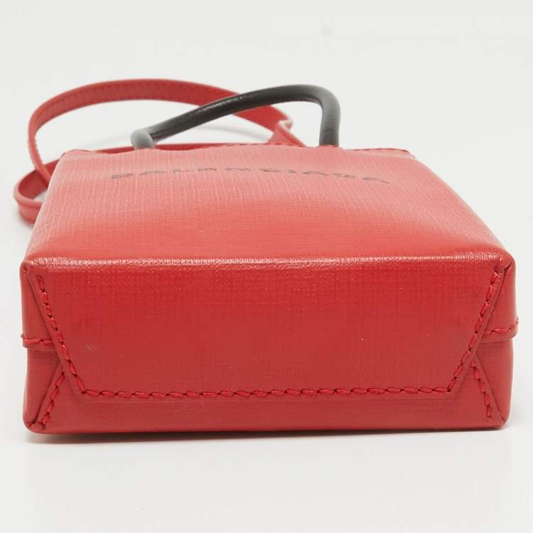Pre Owned Balenciaga Red/Black Logo Shopping Phone Holder Crossbody Bag 