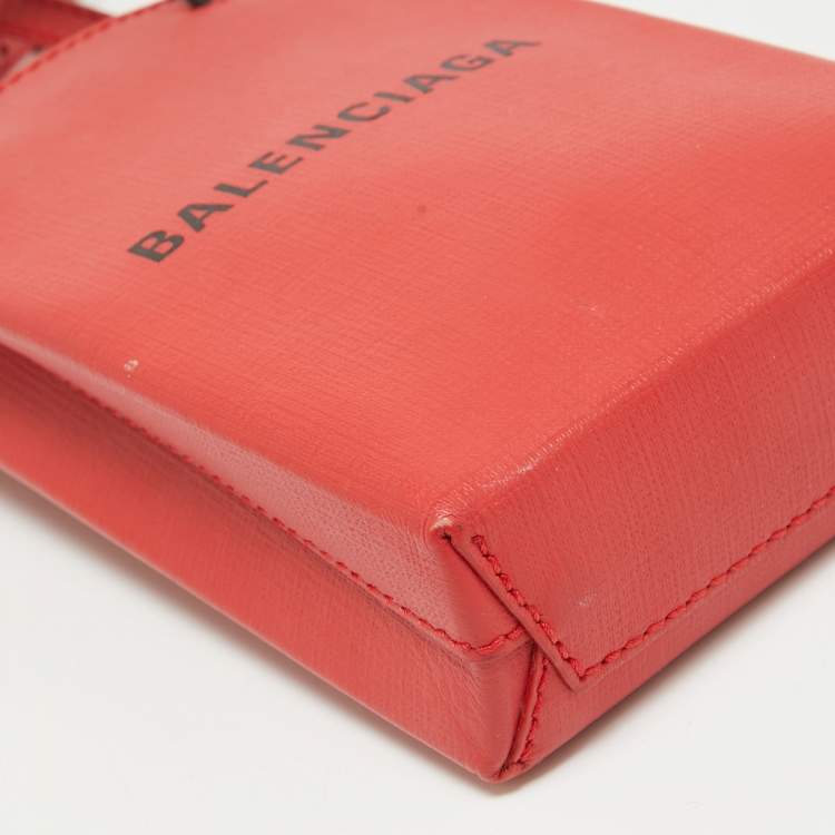 Pre Owned Balenciaga Red/Black Logo Shopping Phone Holder Crossbody Bag 