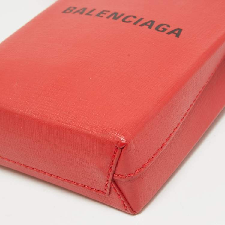 Pre Owned Balenciaga Red/Black Logo Shopping Phone Holder Crossbody Bag 
