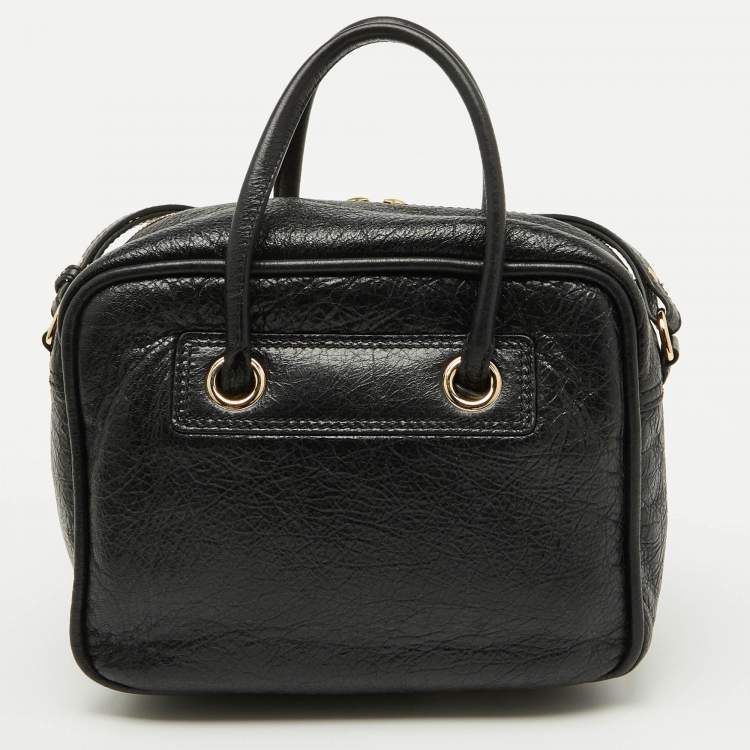 Pre Owned Balenciaga Black Crackle Leather Small Blanket Square Bag