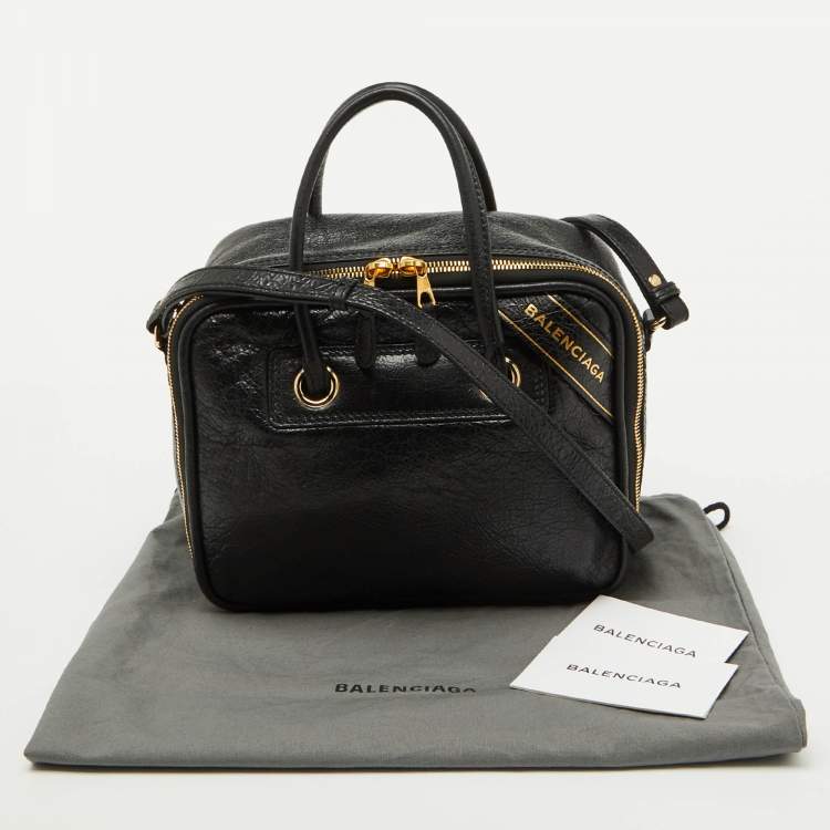 Pre Owned Balenciaga Black Crackle Leather Small Blanket Square Bag