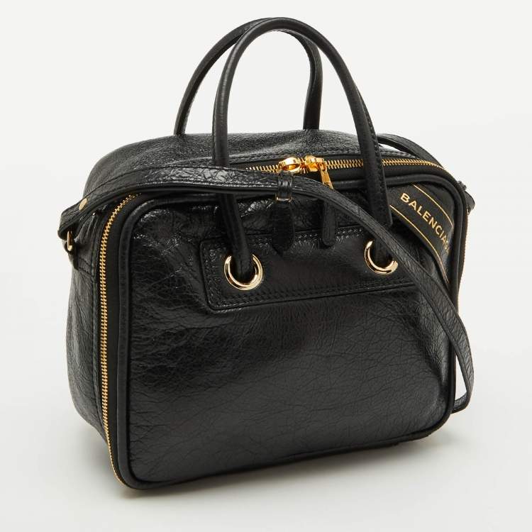 Pre Owned Balenciaga Black Crackle Leather Small Blanket Square Bag