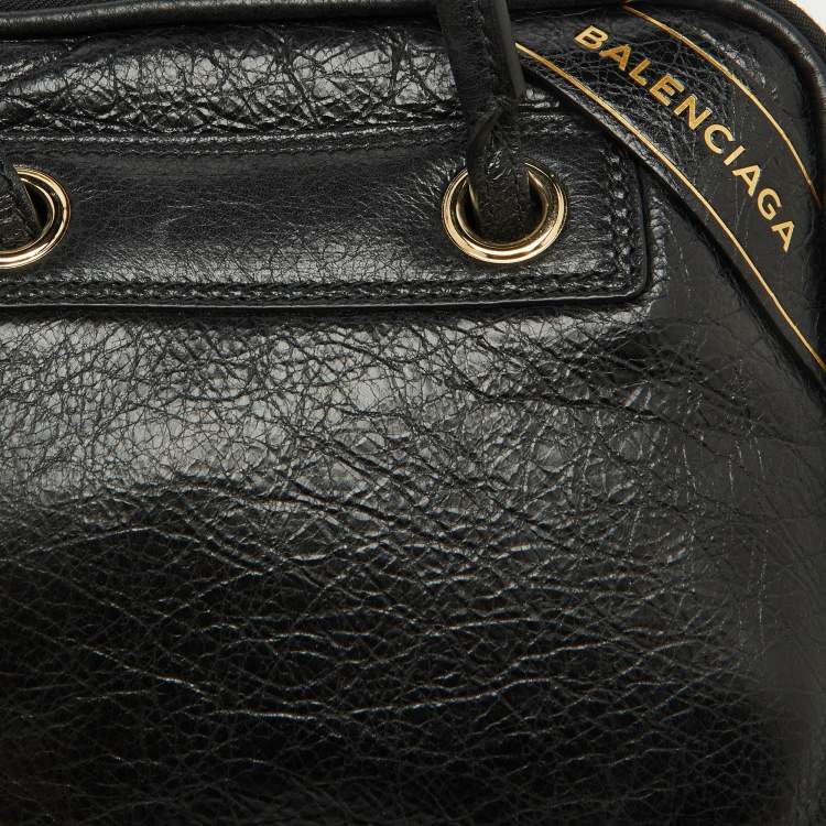 Pre Owned Balenciaga Black Crackle Leather Small Blanket Square Bag