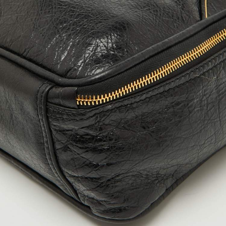 Pre Owned Balenciaga Black Crackle Leather Small Blanket Square Bag