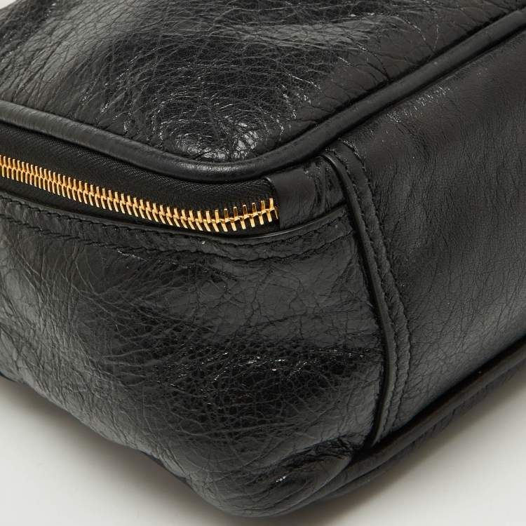 Pre Owned Balenciaga Black Crackle Leather Small Blanket Square Bag