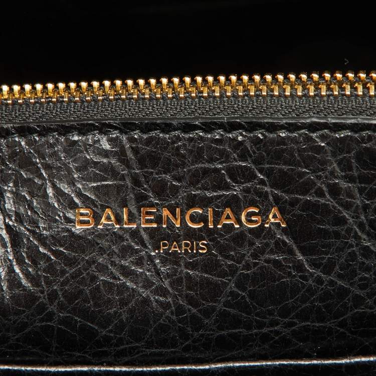 Pre Owned Balenciaga Black Crackle Leather Small Blanket Square Bag