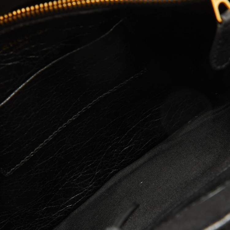 Pre Owned Balenciaga Black Crackle Leather Small Blanket Square Bag