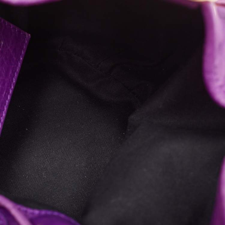 Pre Owned Balenciaga Purple Leather SGH Pompon Bag