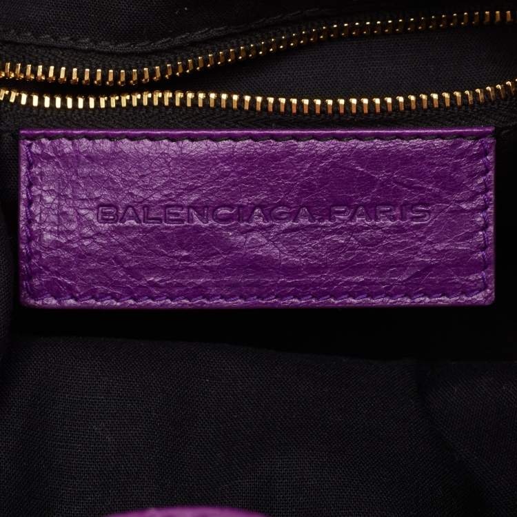 Pre Owned Balenciaga Purple Leather SGH Pompon Bag