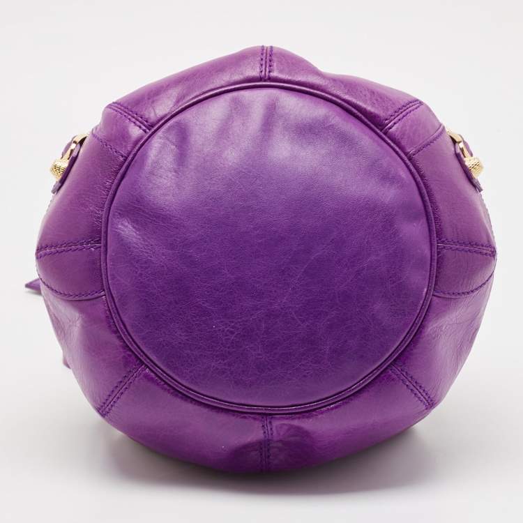 Pre Owned Balenciaga Purple Leather SGH Pompon Bag