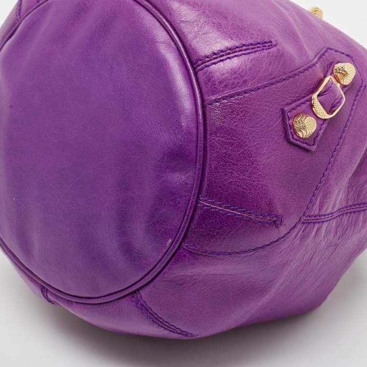 Pre Owned Balenciaga Purple Leather SGH Pompon Bag