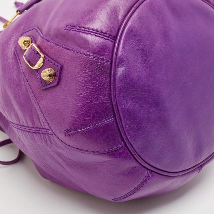 Pre Owned Balenciaga Purple Leather SGH Pompon Bag
