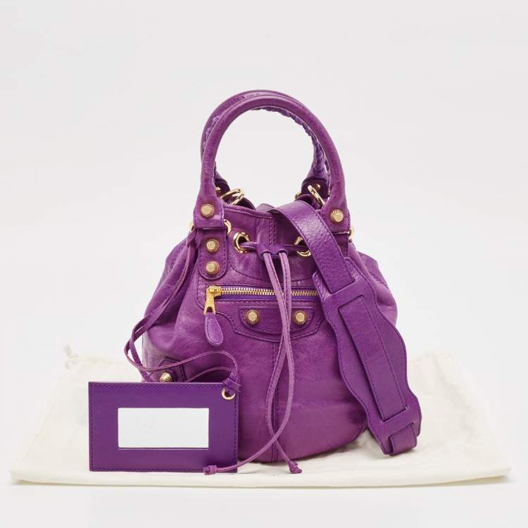 Pre Owned Balenciaga Purple Leather SGH Pompon Bag