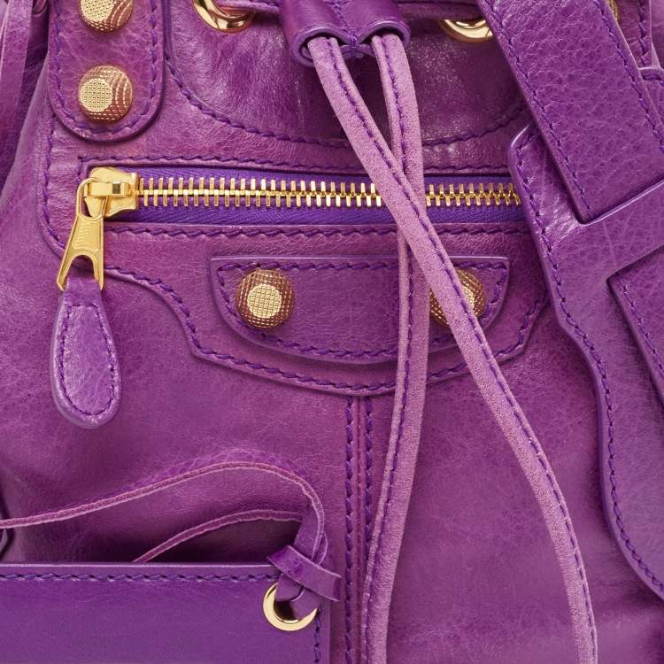 Pre Owned Balenciaga Purple Leather SGH Pompon Bag